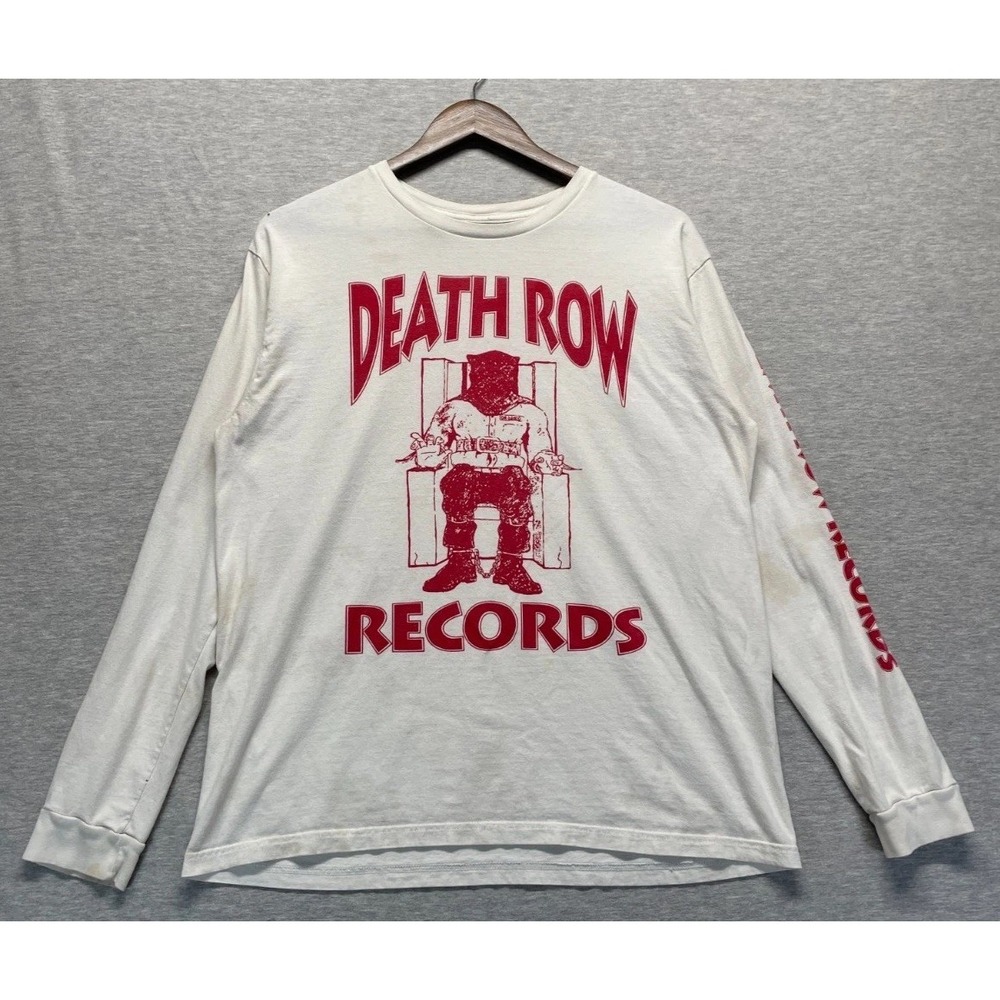 Death Row Records Shirt Mens Large White Red Graphic Print Electric Chair Logo